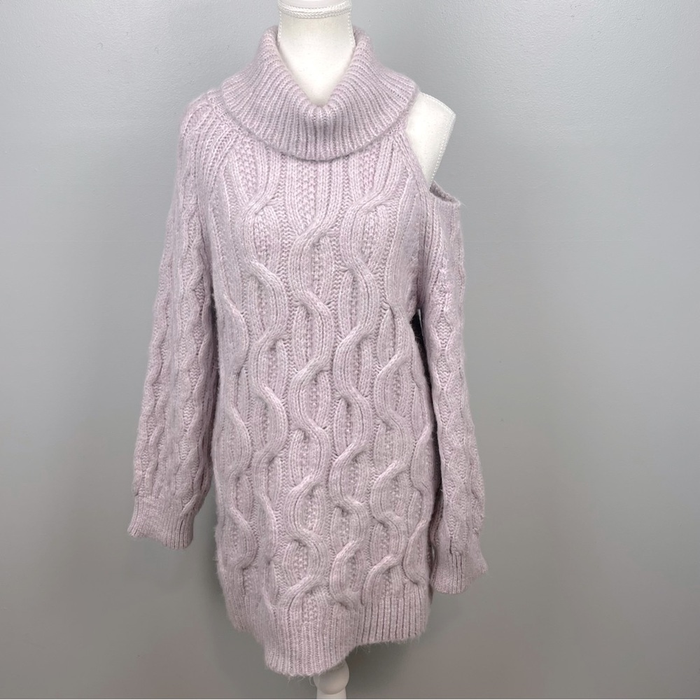 Pilcro lavender open shoulder chunky knit turtleneck sweater, small. - Picture 2 of 8